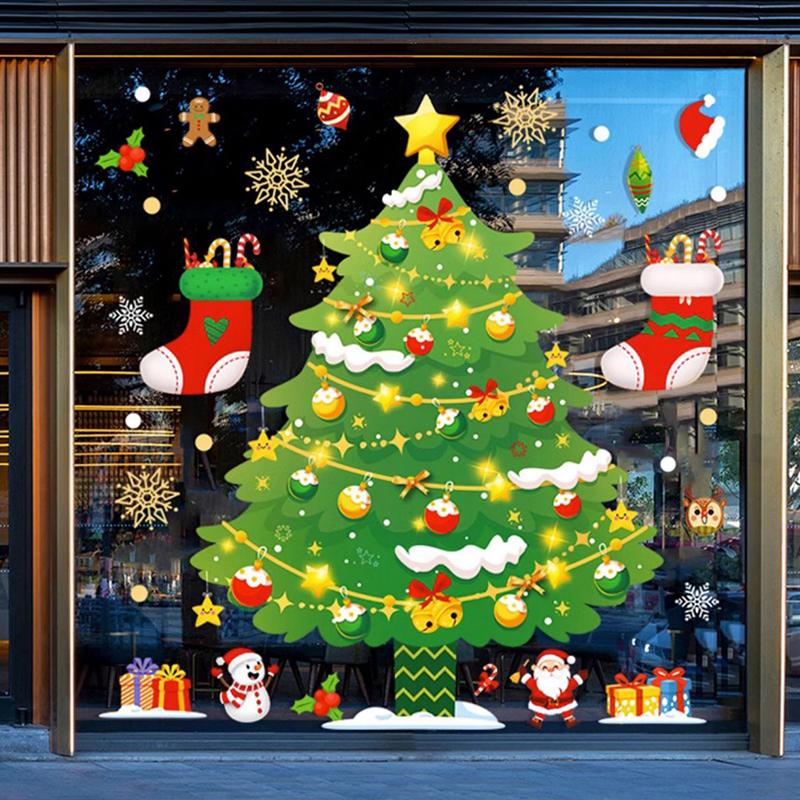 Christmas Adhesive-Free Scene Setting Static Sticker Easy To Use Window Stickers Store Decor 10 Styles