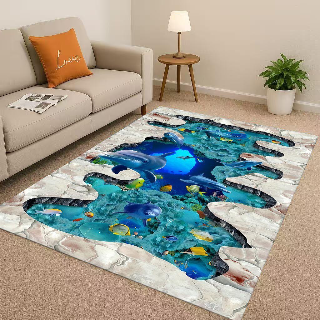 New 3D Illusion Underwater World Breaking Wall Living Room Non Slip Area Rug Carpet for Bedroom Playroom Sofa,Home Decor Doormat