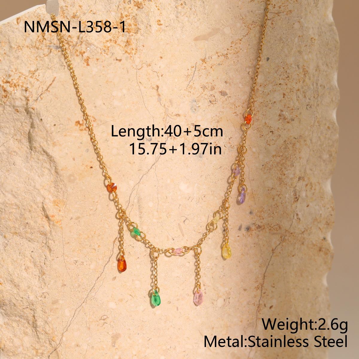 GEMCHIC Women s Rainbow Teardrop Crystal Tassel Necklace Stainless Steel Layered Chain Choker for Party Wedding