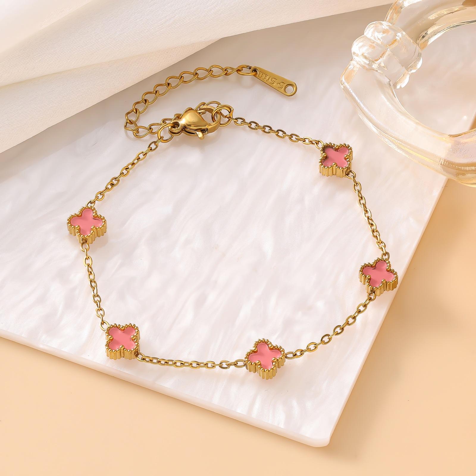 

Браслет из титановой стали 9 мм Счастливый четырехлистный клевер 18k Женская модная универсальная бижутерия