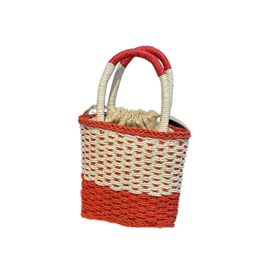Large Capacity Weave Straw Bag Colorful Patchwork Striped Handbag Simple Beach Bag  Woman Girls