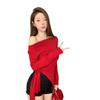 MR [Tmall Quality] One-word Shoulder T-shirt Women's Autumn Sweet Hottie Off-shoulder Waist Slim Strap Split Top