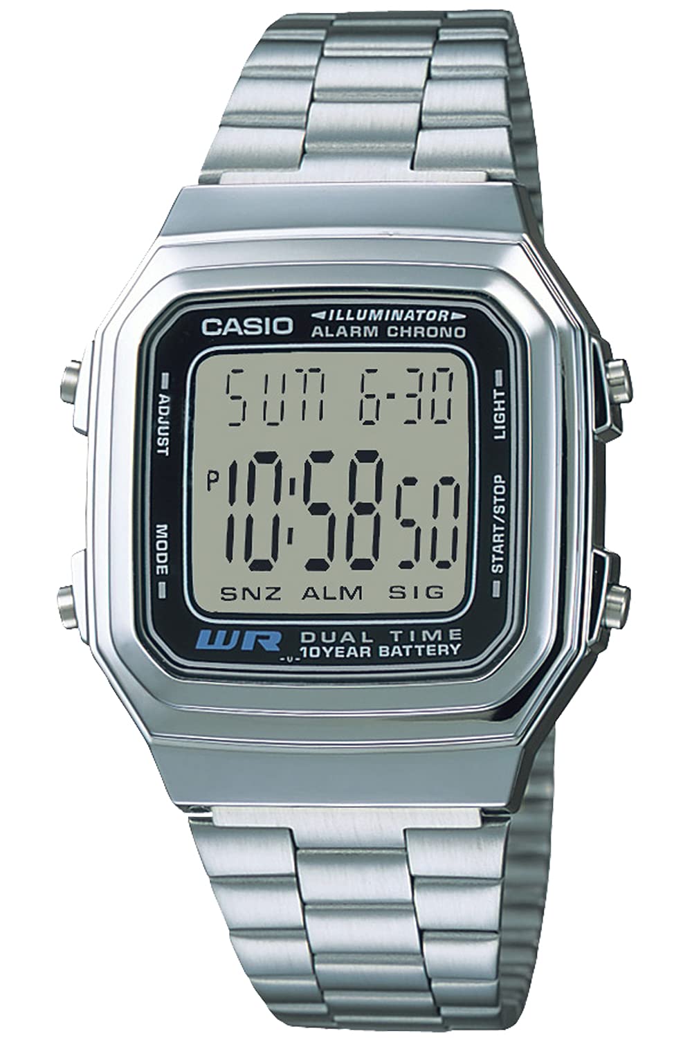 CASIO Collection A178WA-1AJH Мужские цифровые часы Серебристый ремешок из нержавеющей стали Светодиодная подсветка