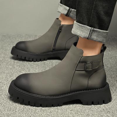 Frühling und Herbst Martin Stiefel Herrenstiefel Low Top Koreanisch Britisch Kurze Chelsea Stiefel Leder Spitz Zehen Hoher Schaft Lederschuhe Herren