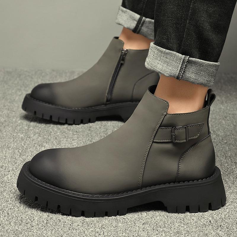 Spring and Autumn Martin Boots Men's Boots Low Top Korean British Short Chelsea Boots Leather Pointed High Top Leather Shoes Men's
