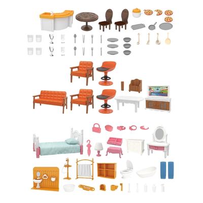 Detaillierte Kunststoff-Miniaturmöbel mit Zubehör für 1/12 Puppenhäuser Wohnzimmer Badezimmer Küchenszene Dekoration