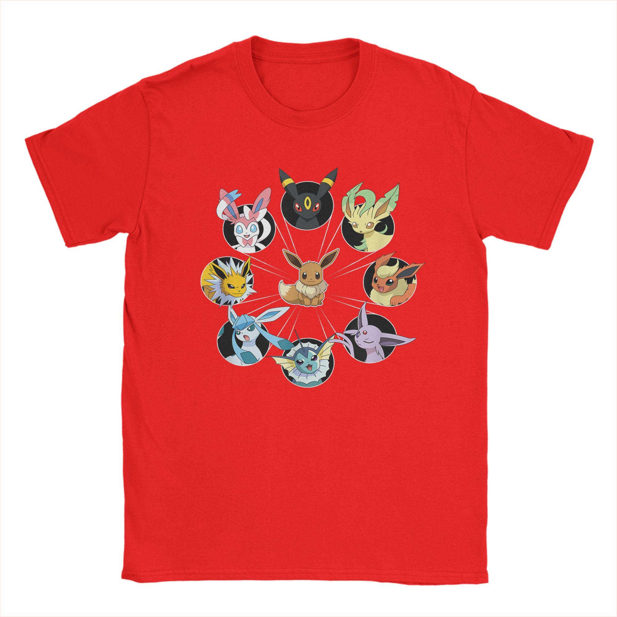 PPokemon Eevee Evolution Circle T Shirt for Unisex Cotton Vintage TShirts O Neck Tee Shirt Short Sleeve Clothes Printing S