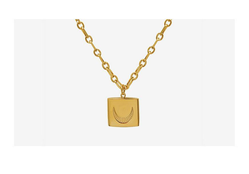 French Starry Sky Moon Square Necklace, Gold-Plated Titanium Steel, Personalized Design, Fashionable and Colorfast Jewelry.