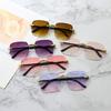 Trendy Large Square Rimless Sunglasses - Women's Street Style Fashion
