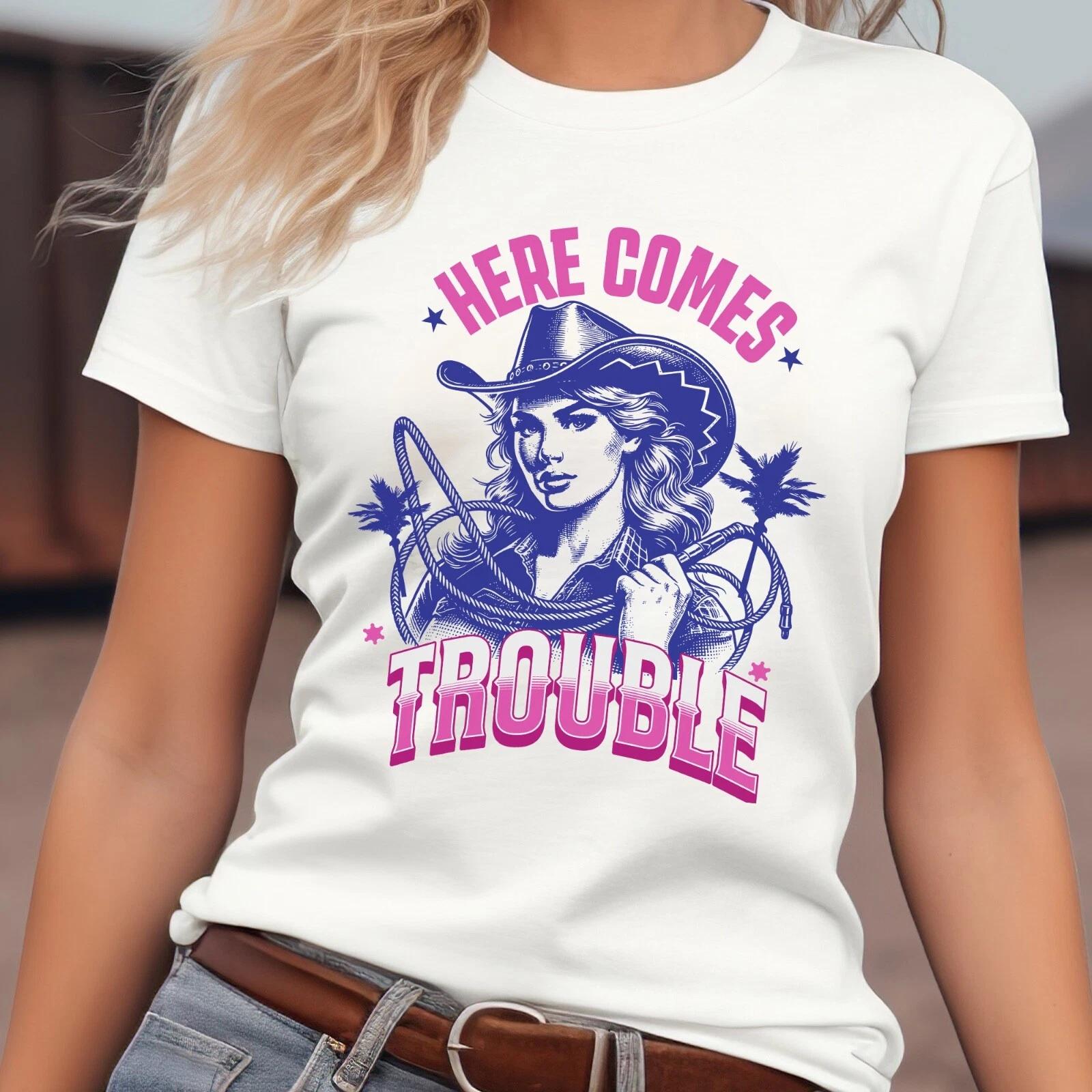Here Comes Trouble T-Shirt, Cowgirl Gift Tee, Western Style Shirt, Rodeo Girl S