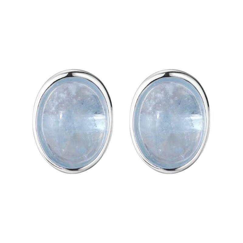 Boucles d'oreilles Clous Ovales Aigue-marine en Argent Sterling S925 pour Femmes - Style Élégant, Polyvalent et Cool.