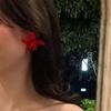 Handcrafted Red Beaded Flower Earrings with 3D Petals - Elegant Design for New Year Weddings