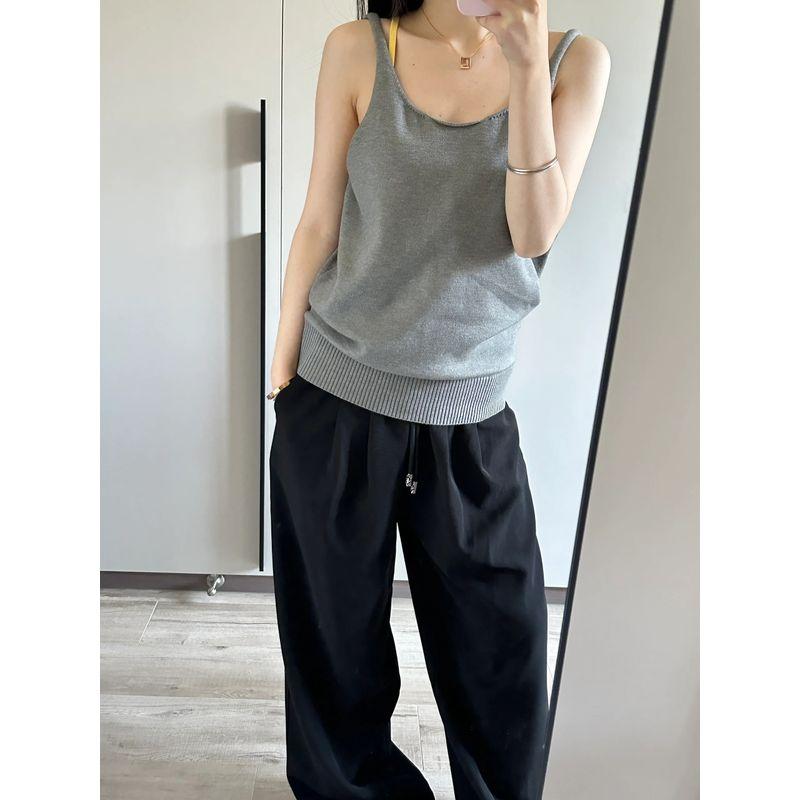 

Двухцветный вязаный жилет без рукавов свободного кроя с открытой спиной для весны и лета Grey S