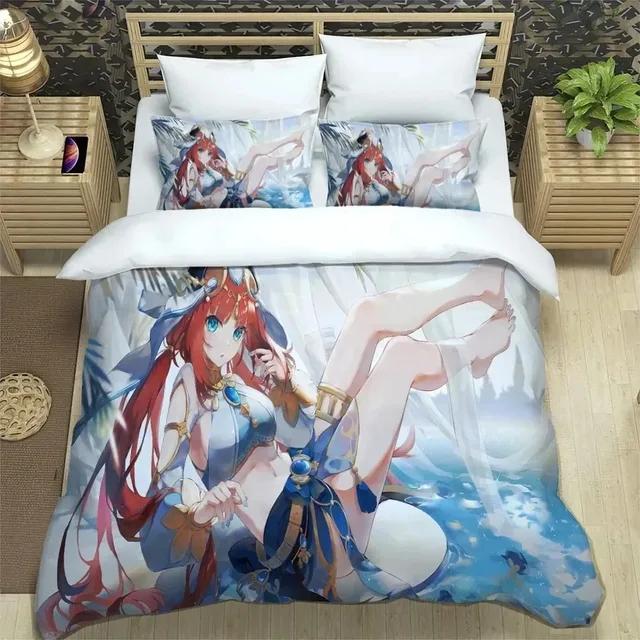 3D Anime Genshin Impact Bedding Set Duvet Cover Bed Set Quilt Cover Pillowcase Comforter King Queen Size Boys Adult Bedding Set