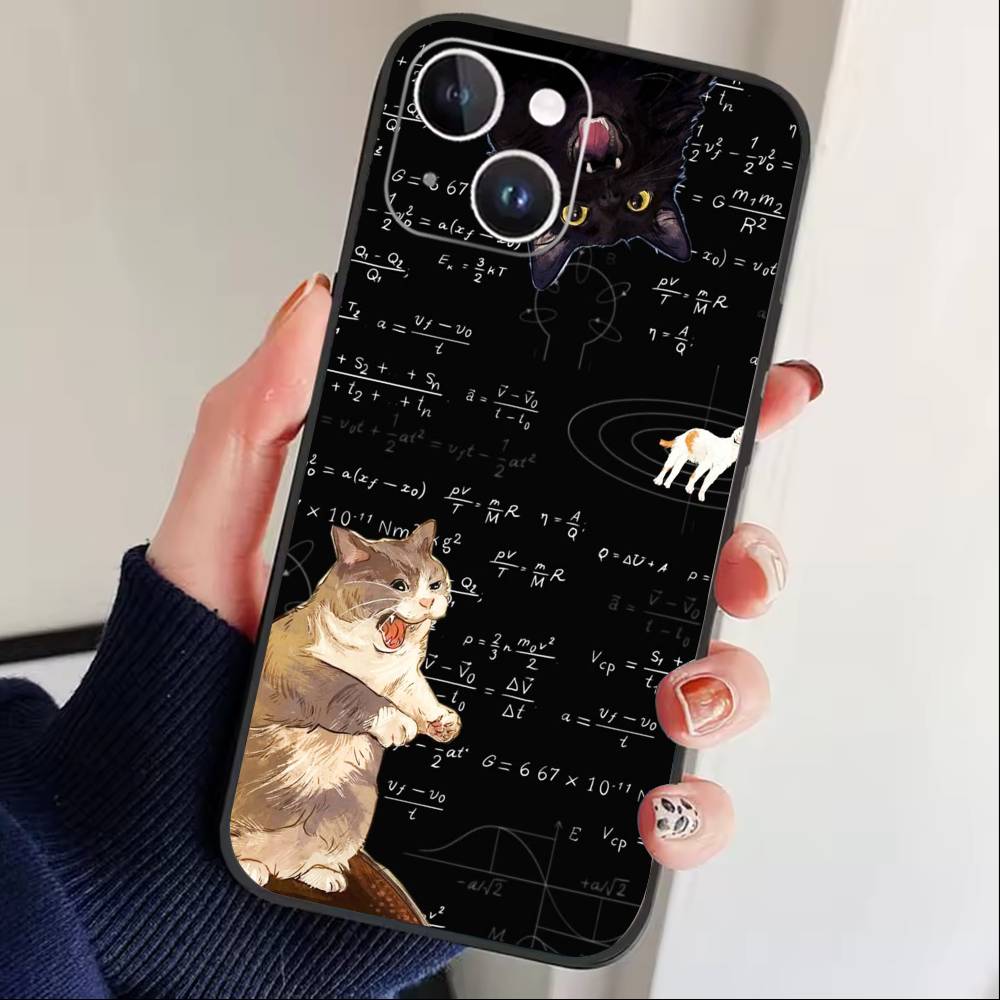 Thinking Cat Animal Phone Case For iPhone 17 16 15 14 13 12 Max Plus Silicone Black Cover