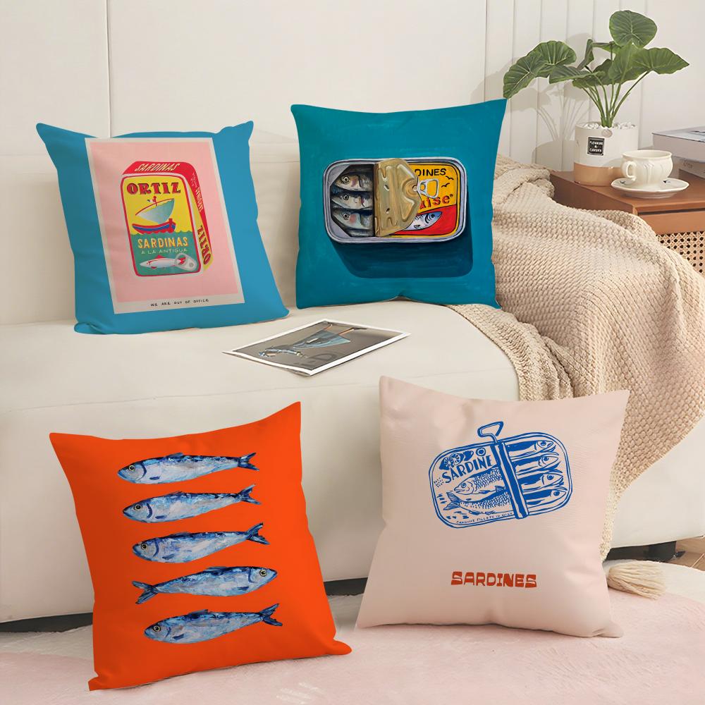 Sardines Art Cushion Cover Soft Short Plush Pillow Cover Smooth Cozy Texture Aesthetic Cushion Case Home Decor