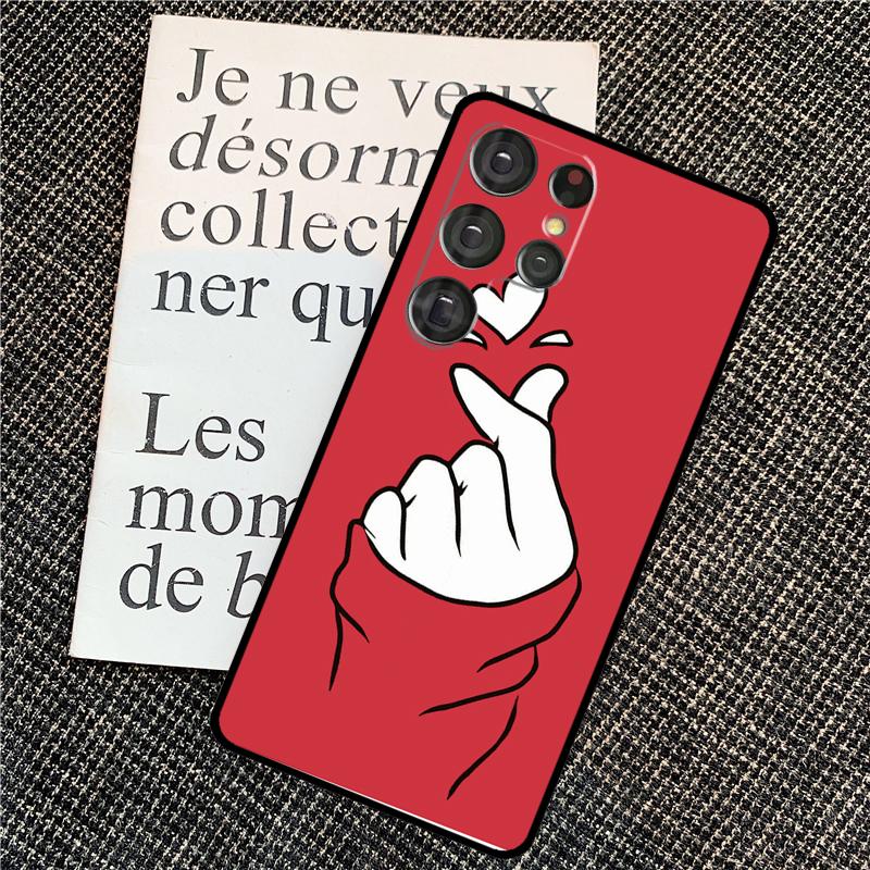 Kpop Finger Heart Case For Samsung Galaxy S25 Ultra S20 S21 S22 S23 S24 Ultra S9 S10 Plus S24 FE Back Cover