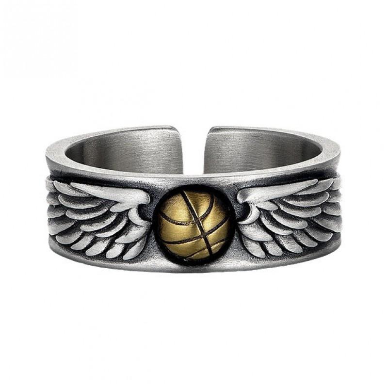 Adjustable Open Ring Men Women Vintage Basketball Motif Geometric Plated Copper Statement Jewelry