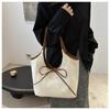 Korean Style Patchwork Canvas Tote Bag Fashion Commuter Handbag with Bow Tie Strap Casual Large Capacity Shoulder Purse CLE