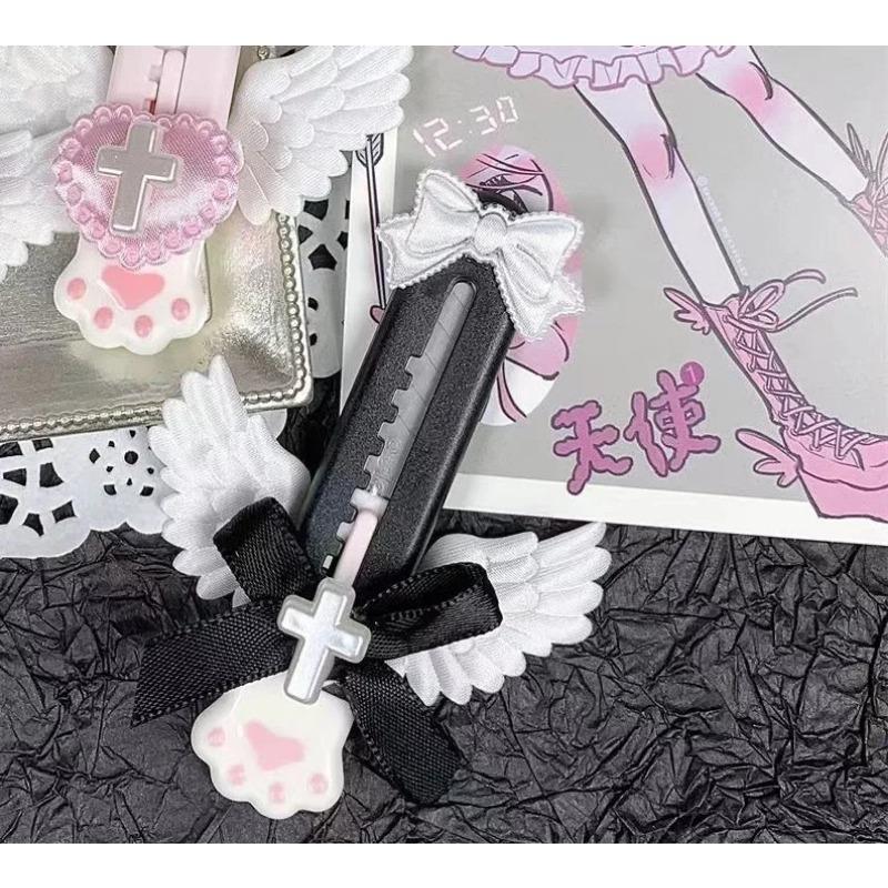 Ins Kawaii Dreamy Ballet Style Cat Paw Utility Knife Cute Girl Bow Wings Decoration Paper Cutter Mini Express Envelope Opener