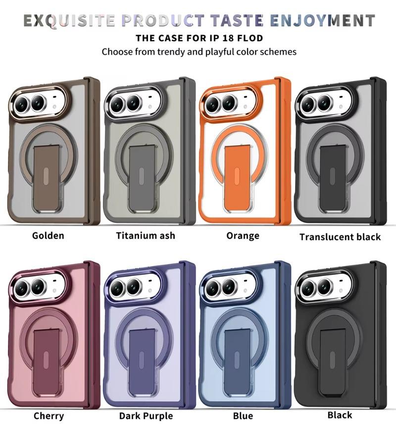Folding Holder Stand Magnetic Phone Case For IPhone Duo IPhone Duo 18 Ultra Hinge Armor Solid Color Frosted Translucent Cover