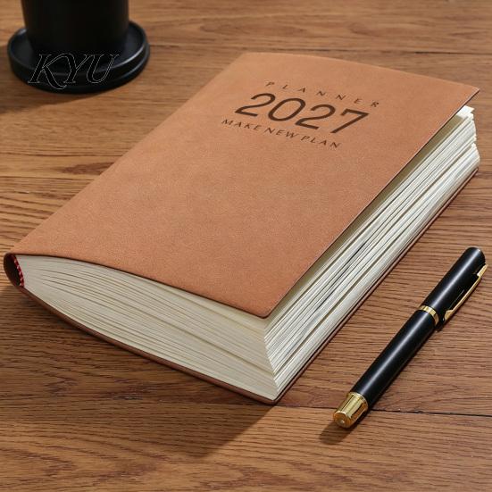 Organizzatore Programma Annuale Completo 2027 Agenda Giornaliera Mensile, Copertina con Texture Pelle di Pecora Vintage, Quaderno Taccuino con Carta Spessa per Ufficio