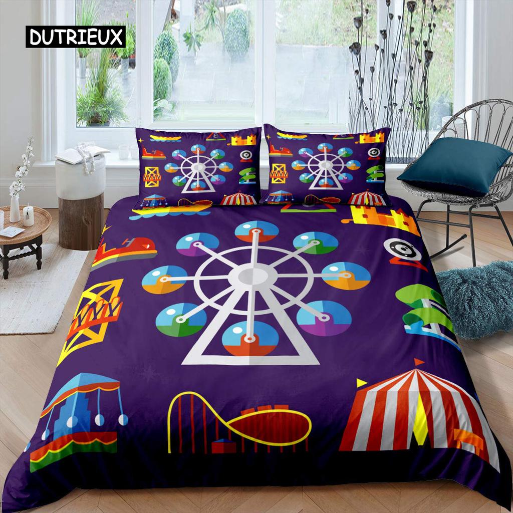 Amusement Park Duvet Cover Set Polyester Ferris Wheel Ball Bedding Set Girl Cartoon Fairy Tale Queen Size 2/3pcs Comforter Cover