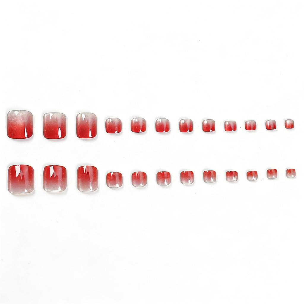 Short Square Hot-selling Models 24 Pieces of Foot Armor European and American Spice Girls Wind Red Gradual Change Cat Eye Wear Nail Film