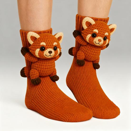 2 Pairs 3D Knit Animal Socks Hand Crocheted Animal Doll Socks Sloth Cute Warm Winter Socks for Men Women Animal Lovers Gifts