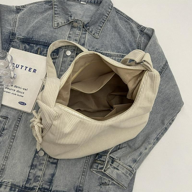 Women Comfortable and Versatile Texture Crossbody Bags Corduroy Canvas Shoulder Storage Bag Large Capacity Trendy Student Bag