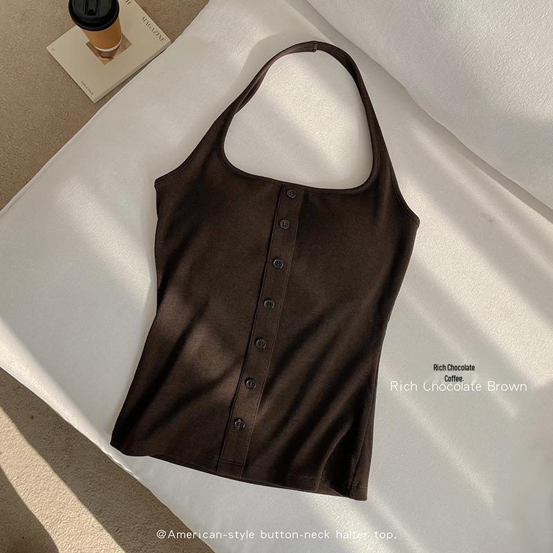 American Spicy Girl Women s Halter Tank Top: Slimming, Sexy, Sleeveless Knit with Chest Pads L [100-120 lbs]