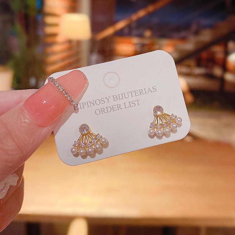 

Серьги в форме веера с жемчугом и цирконием, иглы из серебра 925 пробы — элегантный дизайн для женщин S925 silver needle золотой