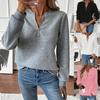 Dames Uni Kleur Textuur Halve Rits Pullover Trui Casual Lange Mouw Losse Pasvorm Top