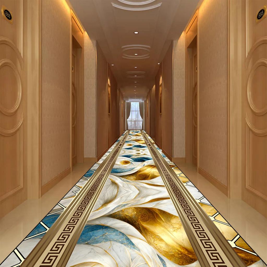 Golden Abstract Style Corridor Carpet Passageway Non-slip Runners Washable Stairway Rugs Home Decor Living Room Mat Customizable