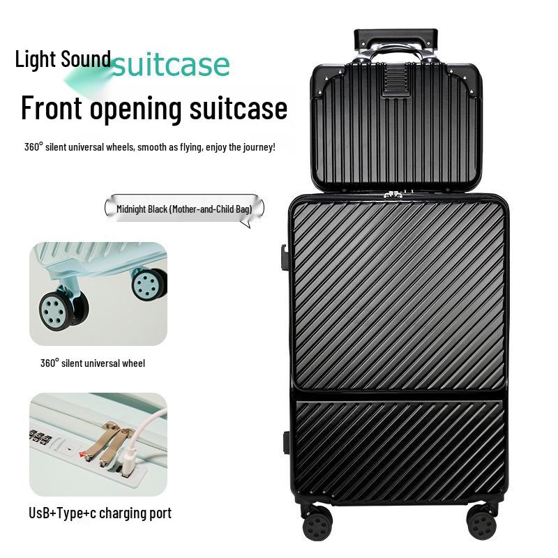 24-Inch Silent Universal Wheel Suitcase with Front Opening and Combination Lock