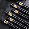 10 Pairs Plastic Chopsticks Black Gold Non-Slip Grip Micro-Tip Design Chopsticks Ergonomic Cylindrical Sushi Sticks for Chinese Japanese Food Elegant
