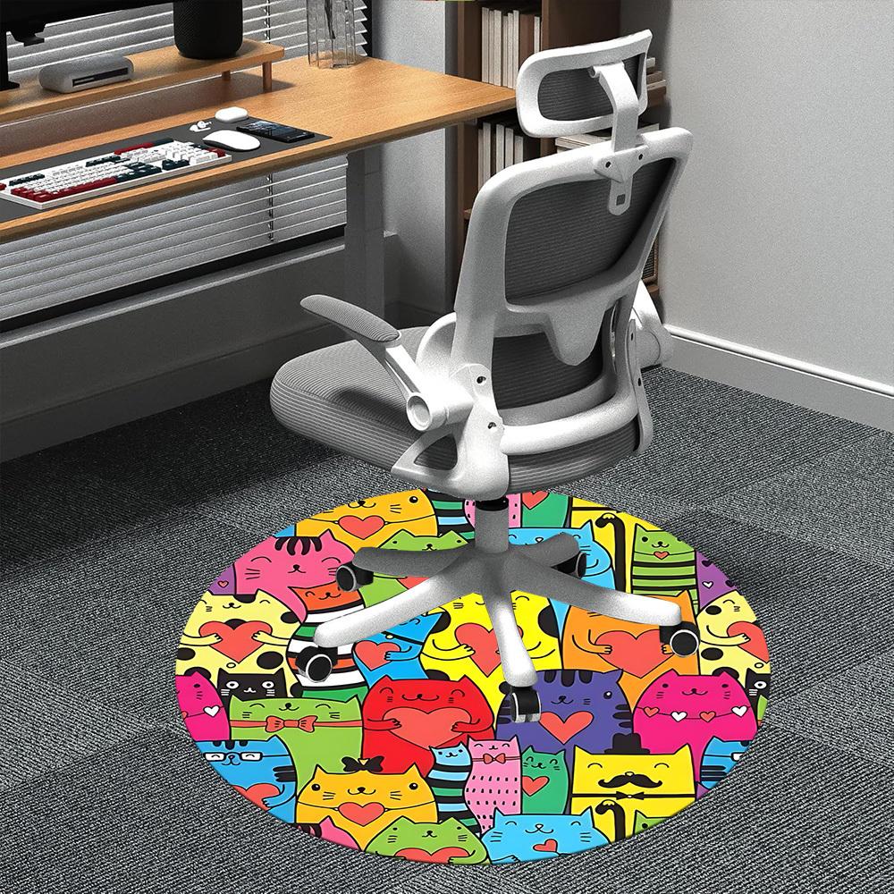 1pc Cat Heart Office Round Area Rug, Indoor Mat Suitable ForOffice, Under Office Chairs Bedroom Living Room Home Decor, Room Deco,  n48