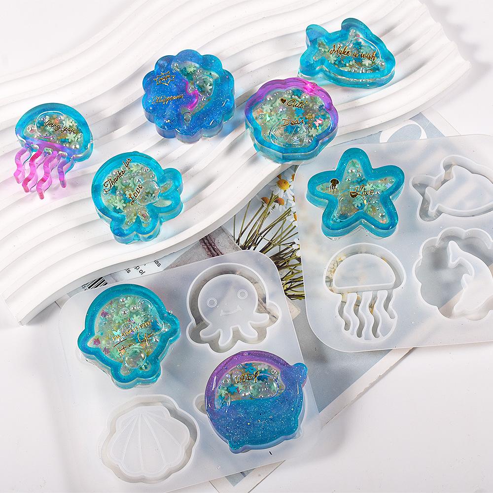 3D Marine Animals Flower Quicksand Silicone Mold Resin Shaker Charm Mould Keychain Pendant Jewelry Making Tools DIY Craft Supply
