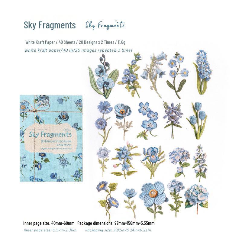 Sugar Poetry Floral Fabric Stickers: Retro Plant Embroidery, DIY Journal & Scenery Collage Pack.