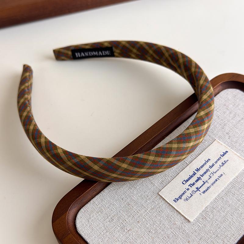 Vintage Preppy Style Fine Plaid Headband Sweet Plaid  Girly Fine Edge Sponge High Skull Top Hair Hoop