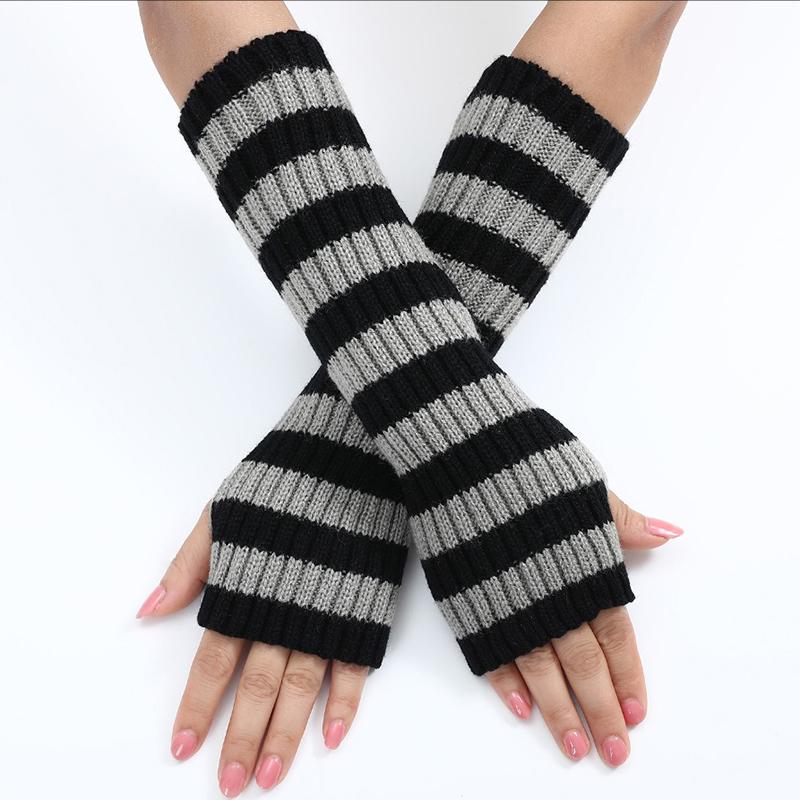 Long Fingerless Gloves Women Lolita Kawaii Cosplay Mitten Winter Warmer Knitted Arm Sleeve Casual Girls Punk Gothic Black Gloves