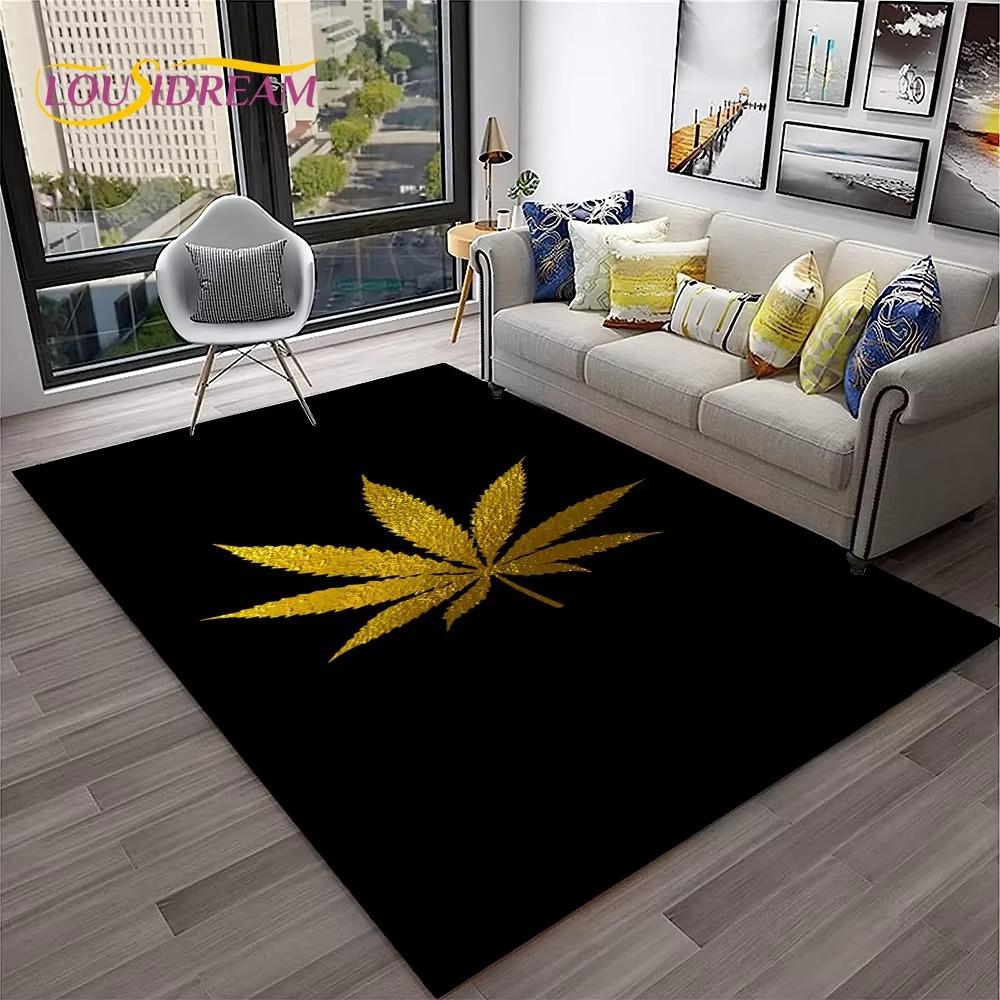 Weed Plants Maple Leaf Carpet Rug for Home Living Room Bedroom Sofa Playroom Doormat Kitchen Decor Area Rug Non-slip Floor Mat