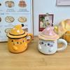 Cat mug with lid Ceramic cup Girls water cup Office coffee Breakfast cup Birthday gift souvenir