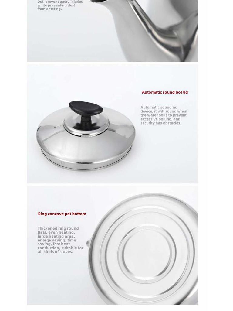 Fortykket rustfritt stål lydkjel for husholdningsgass- og induksjonskomfyrer, stor kapasitet