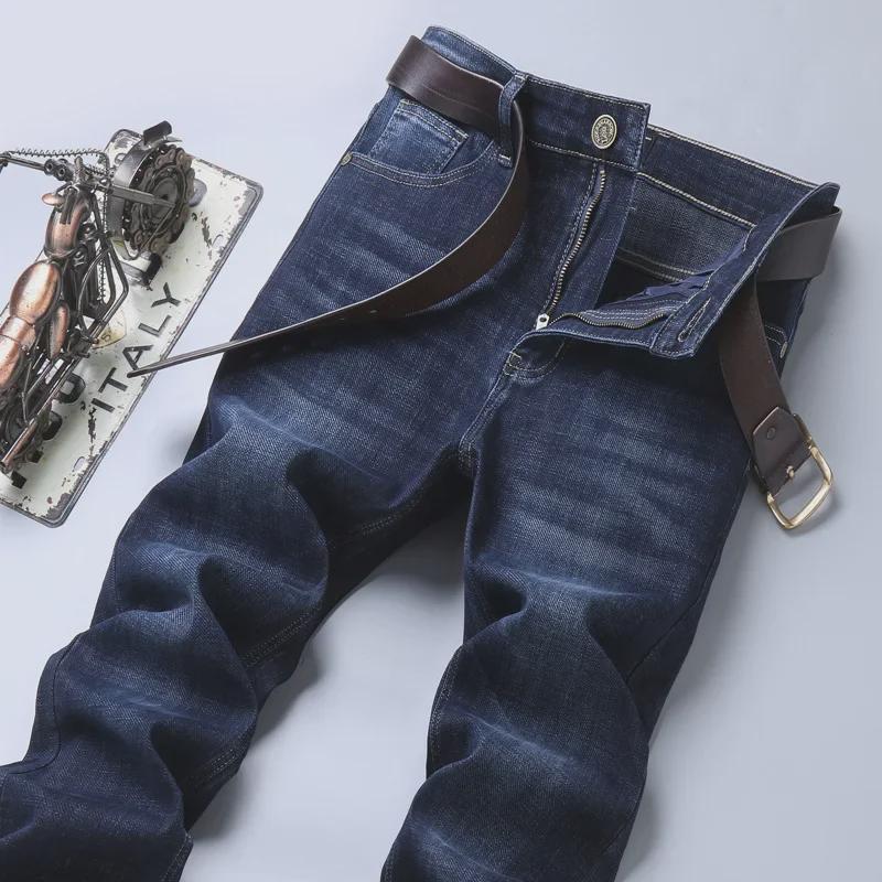 Jeans Grosso Elástico Reto Masculino para Outono/Inverno - Ajuste Casual Slim para Estilo Empresarial de Meia-Idade