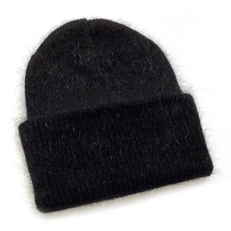 AUSSERIRDISCHE Angora-Mütze mit großem Band [Schwarz]