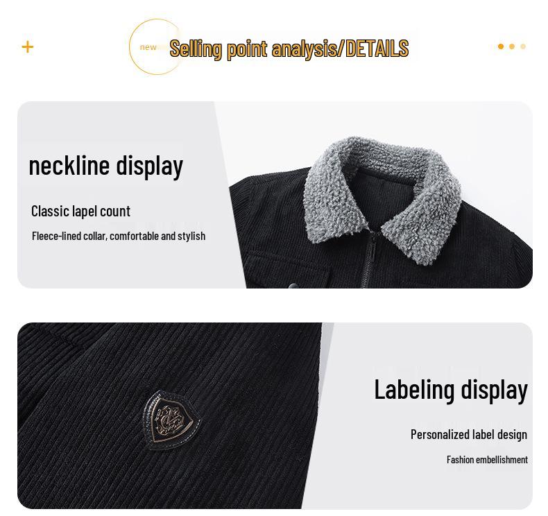 Men's Plus Size Winter Corduroy Lambswool Jacket - Warm Lapel Workwear Coat for All Ages