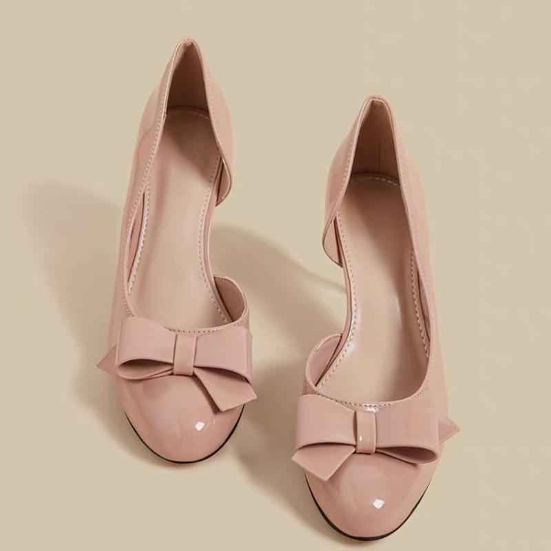 Fashion Stiletto Single Shoes Autumn New Round Toe Shallow Bow Slip-on Anti-Slip Wear-Resistant High Heels