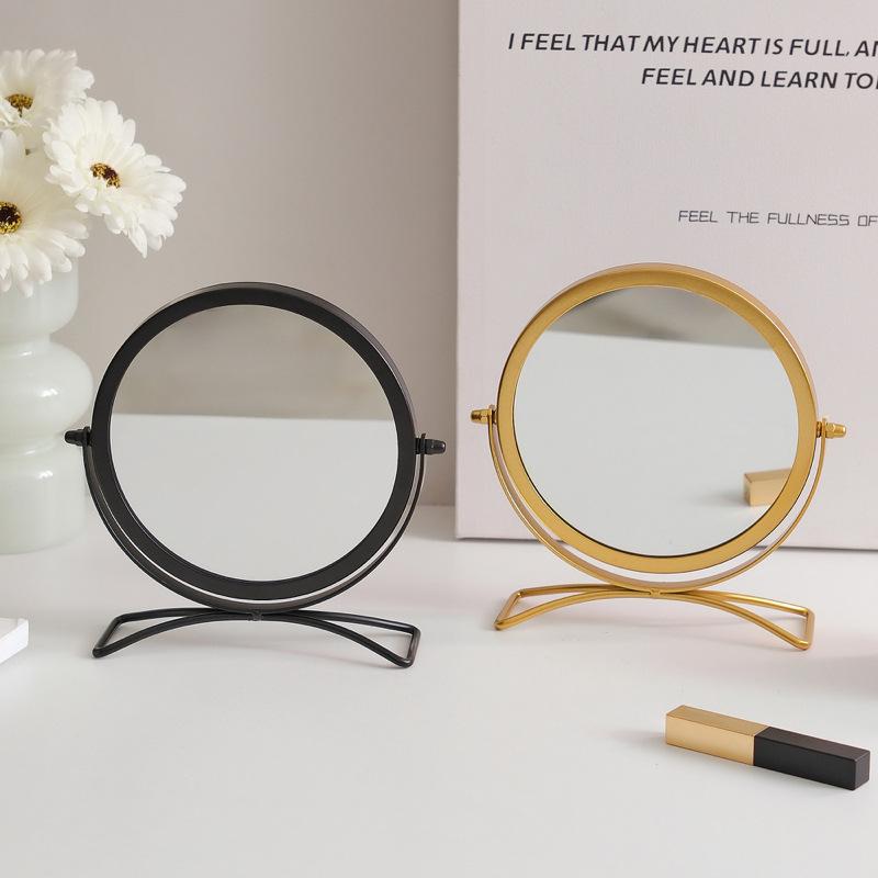 Desktop Makeup Mirror Household Bedroom Vanity Mirrors Dormitory Single-sided Mirror 360° Rotatable Iron Frame Cosmetic Mirrors