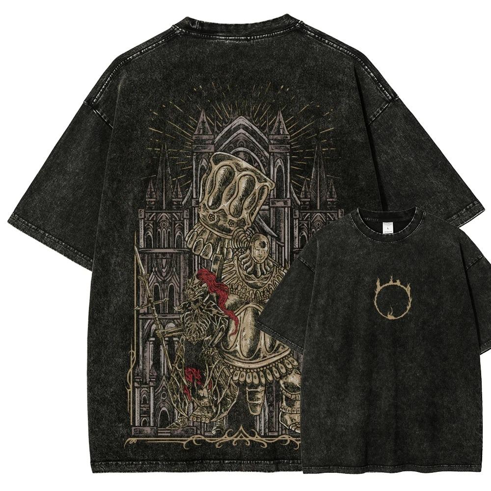 Dark Souls Lordo Sepolcrale Nito & Falò Lavaggio Vintage Oversize Unisex Streetwear T-shirt Donna e Uomo
